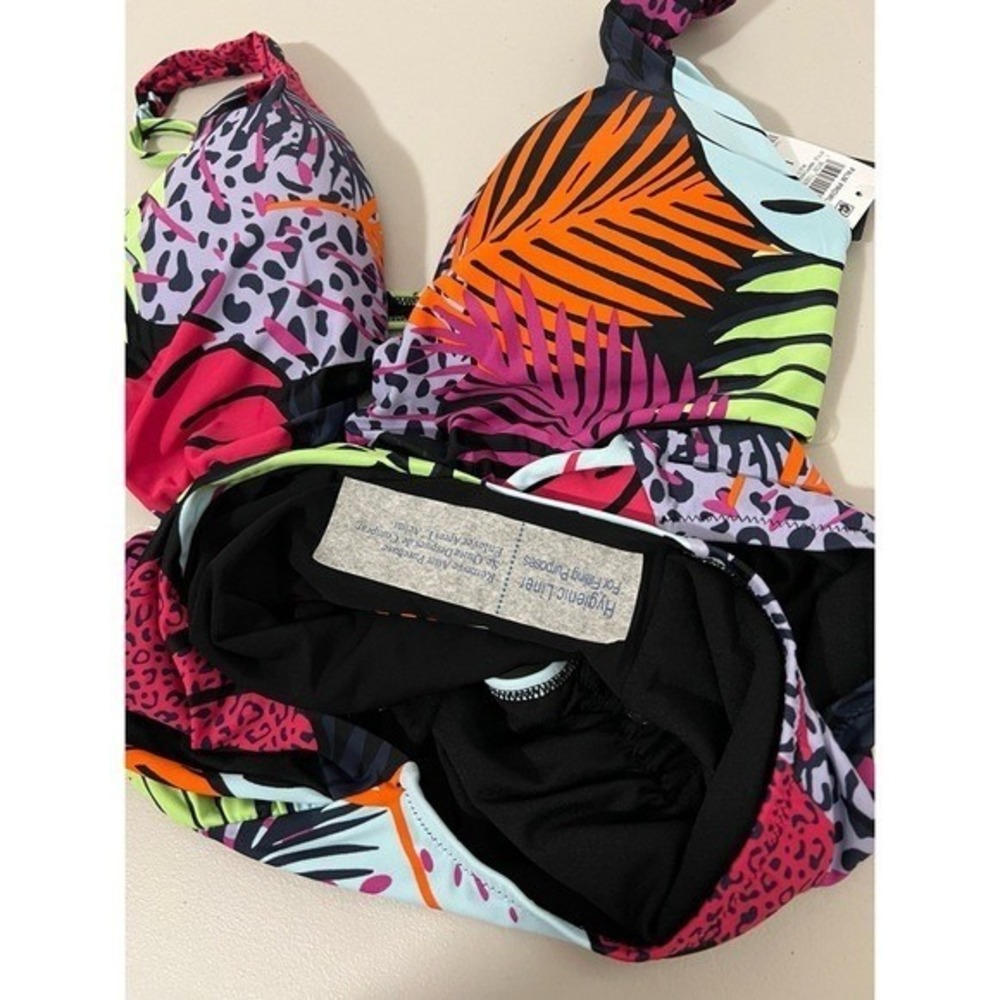 Bar III Women Palm Prowl Cross Front Monokini Swimsuit Large Multicolor Tropical - Picture 8 of 8